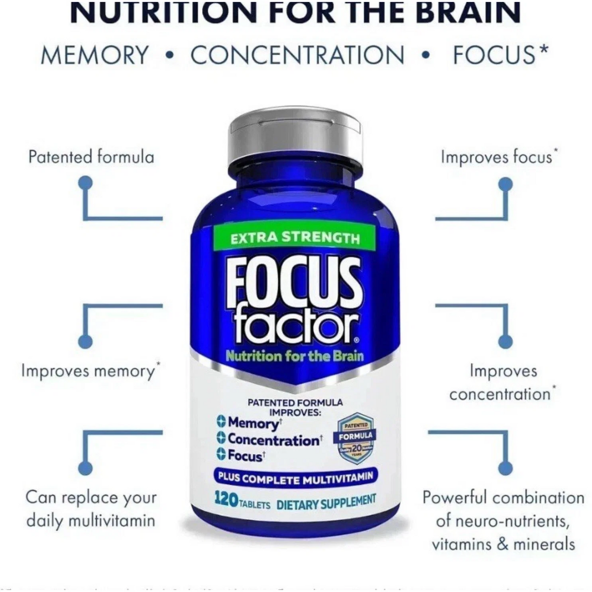Focus Factor Extra Strength – Memory, Concentration & Focus Support, 120 ct