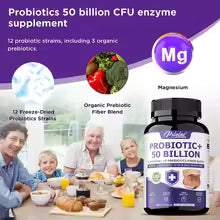 Probiotic 50 Billion CFU – 12 Strains & Prebiotic Fiber, 120 Capsules