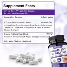 Probiotic 50 Billion CFU – 12 Strains & Prebiotic Fiber, 120 Capsules