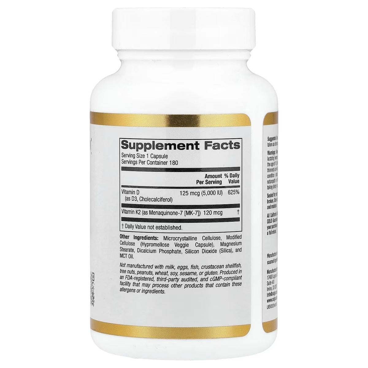 Vitamin D3 + K2 5000 IU – Bone & Immune Support, 180 Veggie Capsules