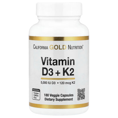 Vitamin D3 + K2 5000 IU – Bone & Immune Support, 180 Veggie Capsules