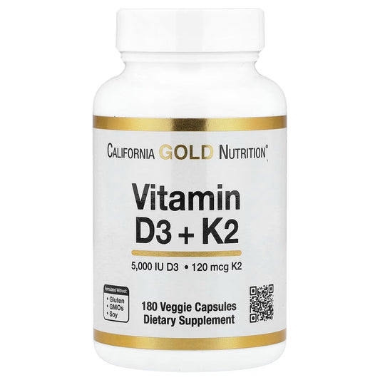 Vitamin D3 + K2 5000 IU – Bone & Immune Support, 180 Veggie Capsules